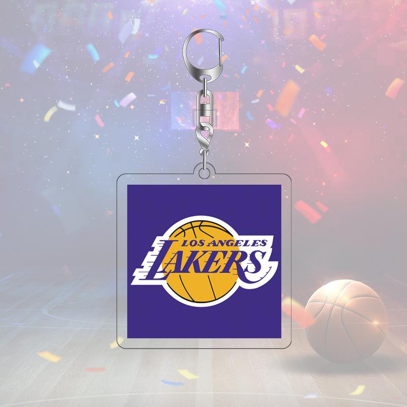 NBA篮球明星球队标志亚克力双面高清钥匙扣挂件6cm湖人篮网雄鹿队