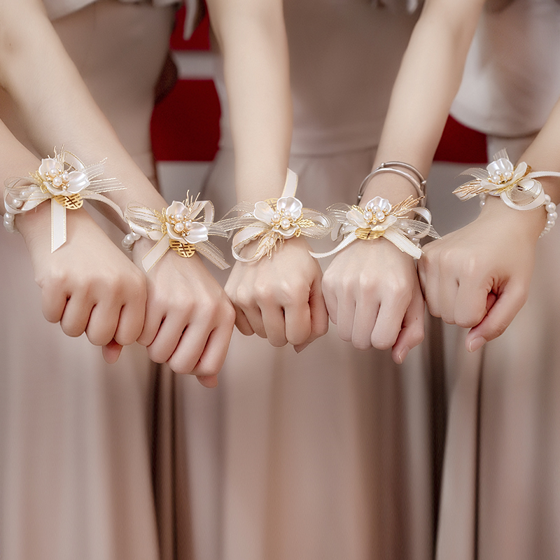 新款手腕花新娘姐妹团高级感超仙手花婚礼结婚韩式森系伴娘团手环
