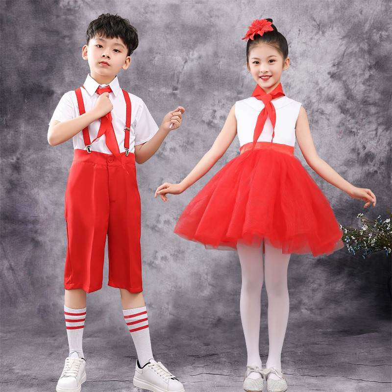 推荐红领巾红歌大合唱服表演服六一儿童节裙子演出红色男孩女童小