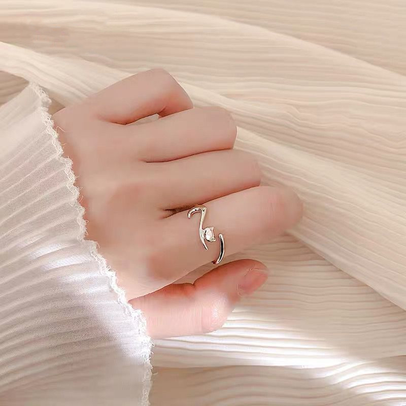 s925银伸懒腰的猫星人开口戒指女创意设计感小众学生指环韩版饰品