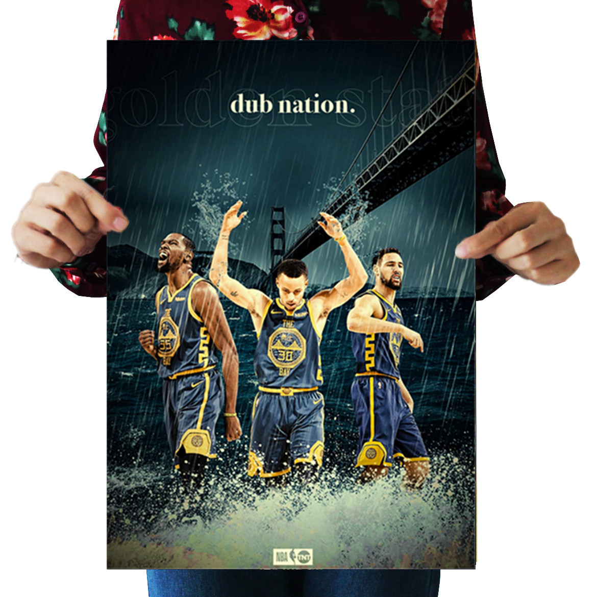 NBA海报库里杜兰特汤普森勇士三巨头复古牛皮纸海报宿舍装饰贴画