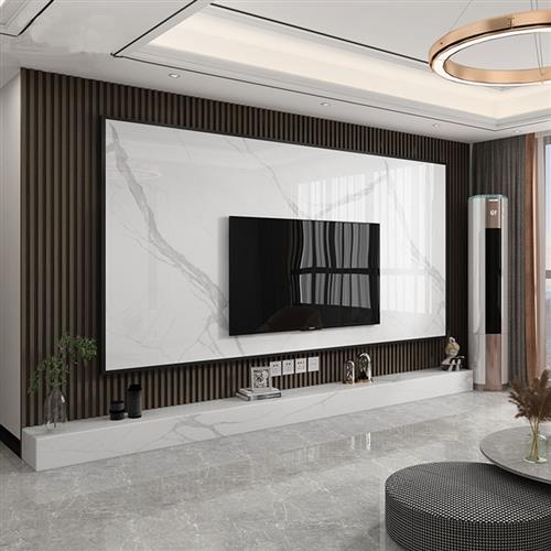 2023客厅沙发悬空岩板电视背景墙装饰新中式轻奢床头电视墙装修