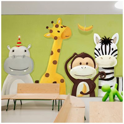 儿童房墙贴绿色3D卡通动物贴纸温馨可爱卧室男生女生自粘背胶壁纸