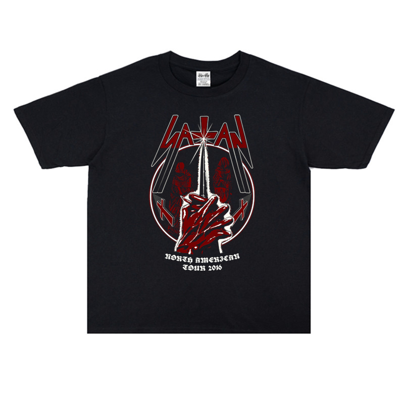 英国重金属摇滚Satan魔鬼撒旦乐队街头印花纯棉T恤短袖宽松男女