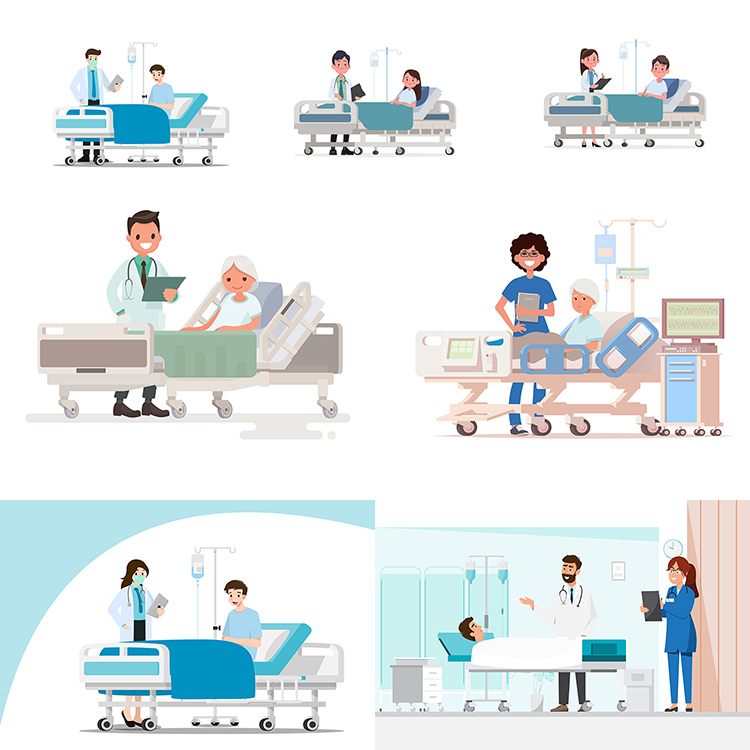病床上的病人 卡通医院医生看病问诊人物插画 AI格式矢量设计素材