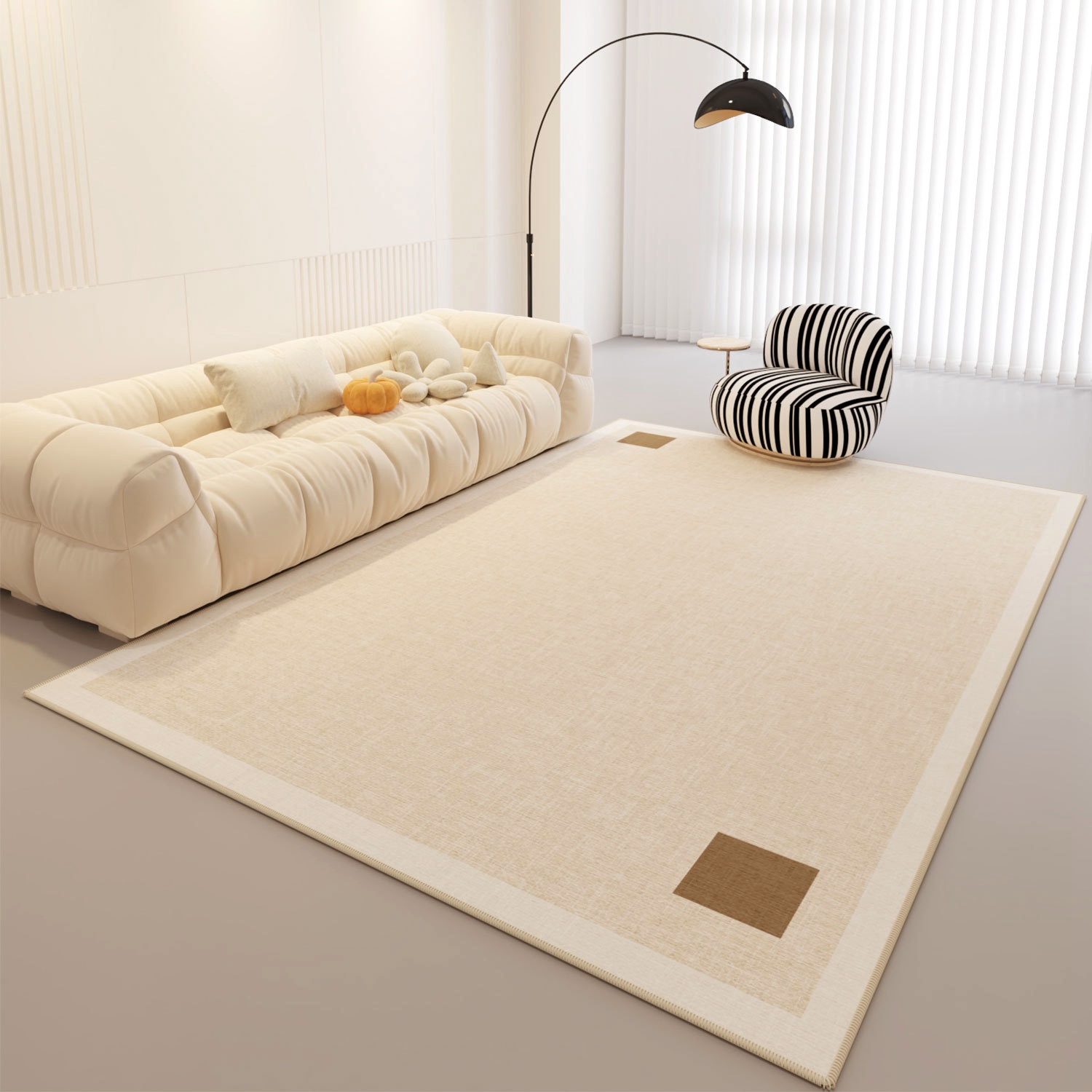 极简奶油风地毯客厅装修2024新款免打理原木暖色系房间沙发茶几垫