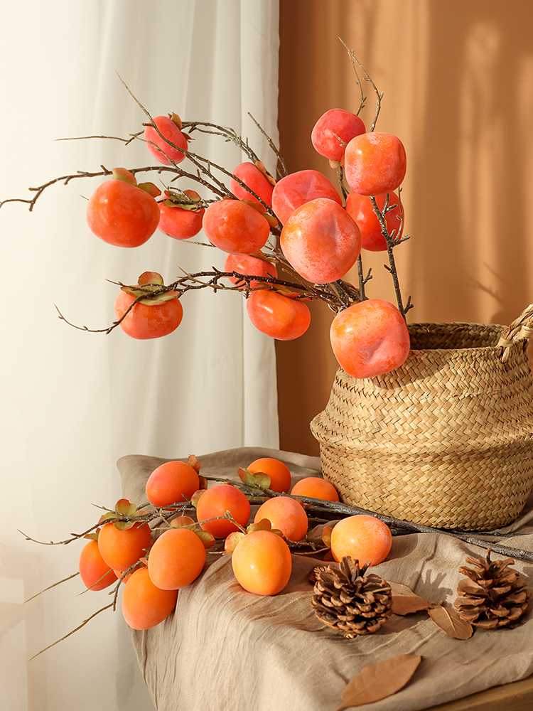 假柿子串仿真柿子果树枝秋天的农作物装饰果实幼儿园丰收季节环创