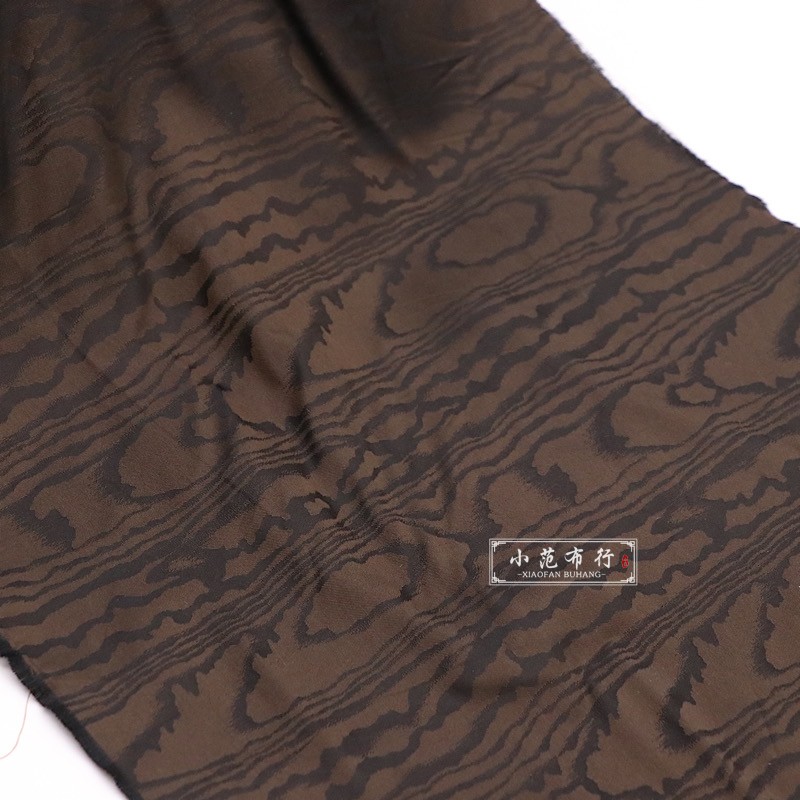 深咖啡色深棕色原木纹提花醋酸纤维布料 混纺时装设计师衬衫面料