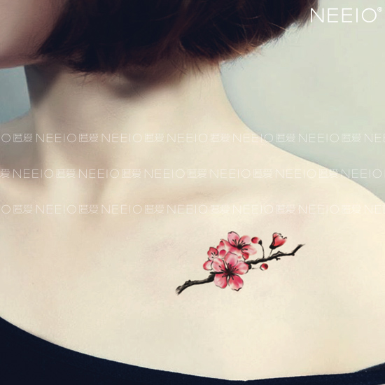 neeio原创纹身贴 唯美梅花 古风彩色水墨花朵性感锁骨 防水持久女