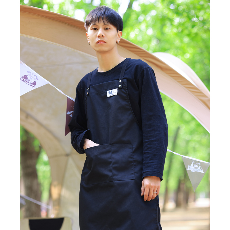 时尚帆布围裙餐饮专用防水防油奶茶咖啡饭店男女工作服定制logo