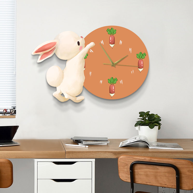 可爱动物儿童房钟表餐厅背景墙时钟挂饰创意造型温馨客厅静音挂钟