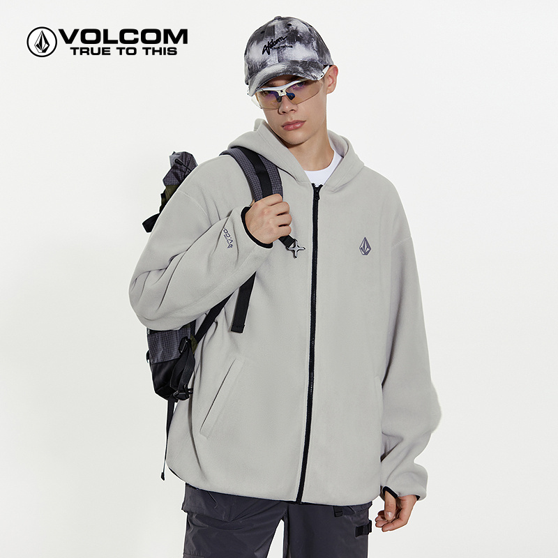 VOLCOM钻石户外品牌简约摇粒绒运动连帽外套2024新款春季抓绒夹克