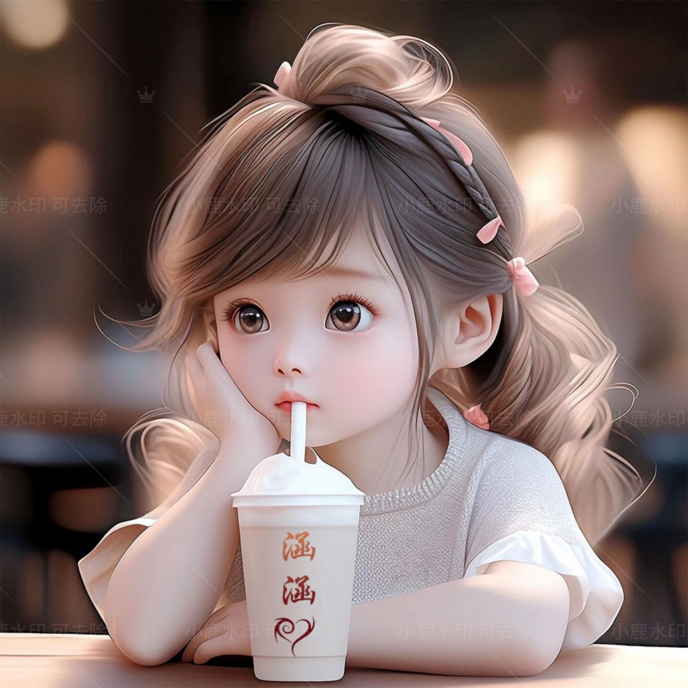 抖音直播间同款AI奶茶可爱萌女孩小红书微信头像素材定制作设计