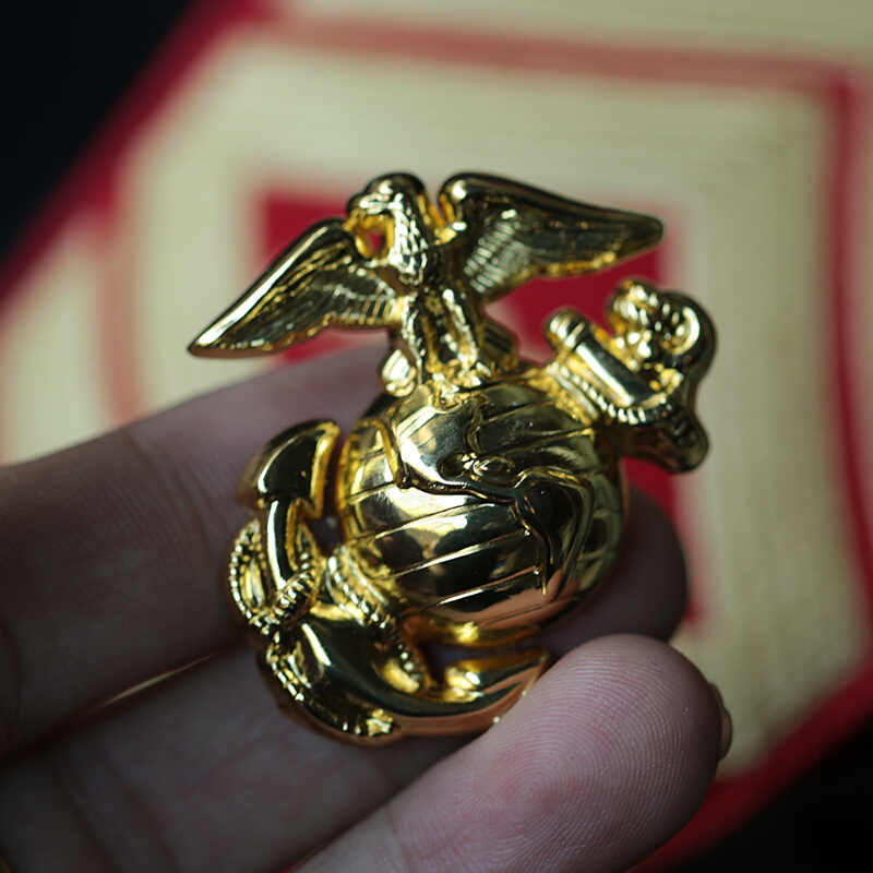 USMC美国陆战队士官礼服帽徽教官帽徽全球鹰军士大檐帽徽金属徽章