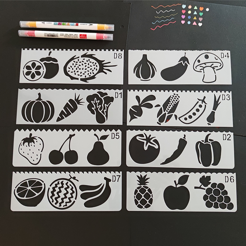 儿童成长手册绘画模板小学生手抄报镂空画画模具蔬菜水果遮蔽蒙版