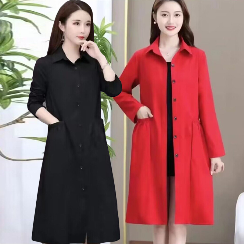 红色风衣外套女2024新款韩版中长款宽松小个子大衣妈妈装薄款女士
