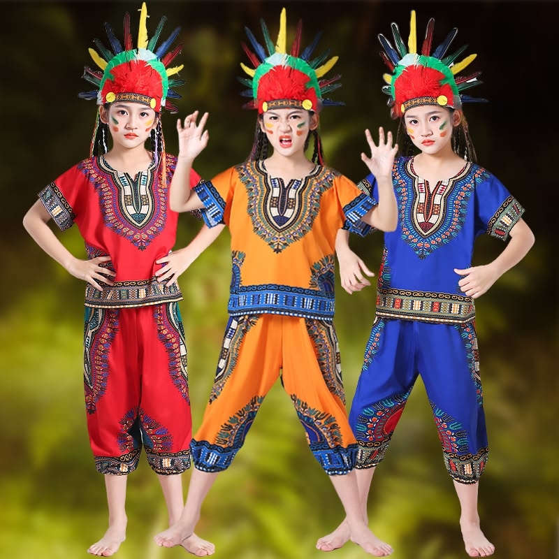 儿童非洲鼓演出服男女套装野人印第安人傣族民族幼儿园手鼓表演服