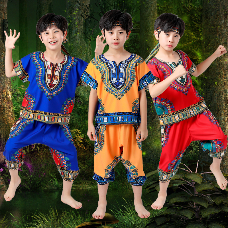 儿童非洲鼓演出服套装男女野人印第安人舞蹈傣族民族风表演服