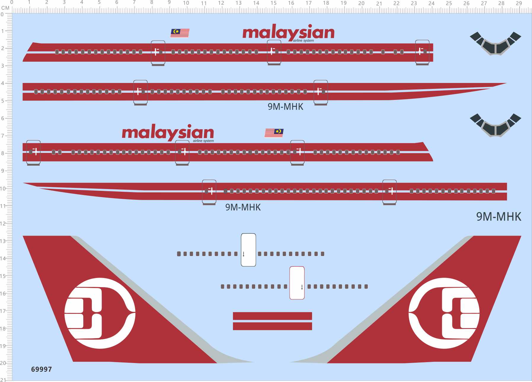 69997整版1/200波音747飞机模型水贴纸malaysian 9m-nhk客机标签