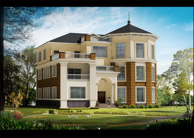 190平米三层欧式豪华别墅设计图纸农村自建楼房屋效果图复式客厅