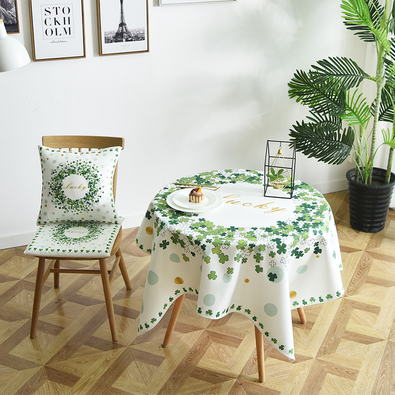ins北欧简约绿色植物圆桌布布艺防水茶几盖布巾正方形餐桌布桌垫