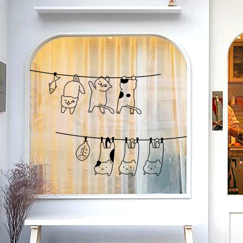 创意猫咖宠物可爱图案客厅阳台店铺推拉门玻璃门贴纸防撞腰线装饰