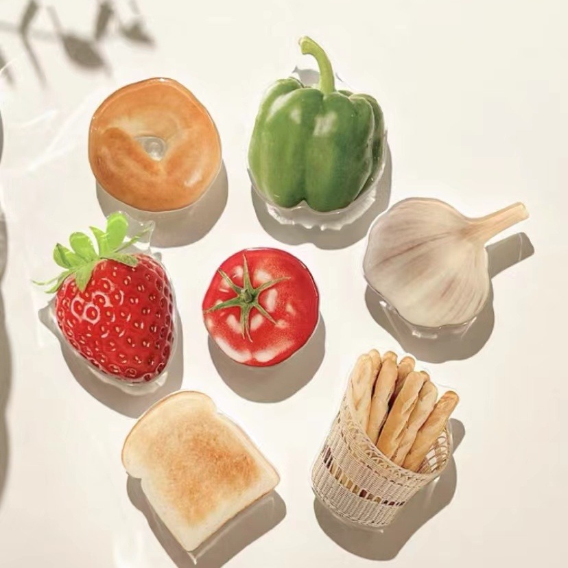 日韩ins风草莓法式面包滴胶气囊支架懒人桌面折叠伸缩手机支撑美