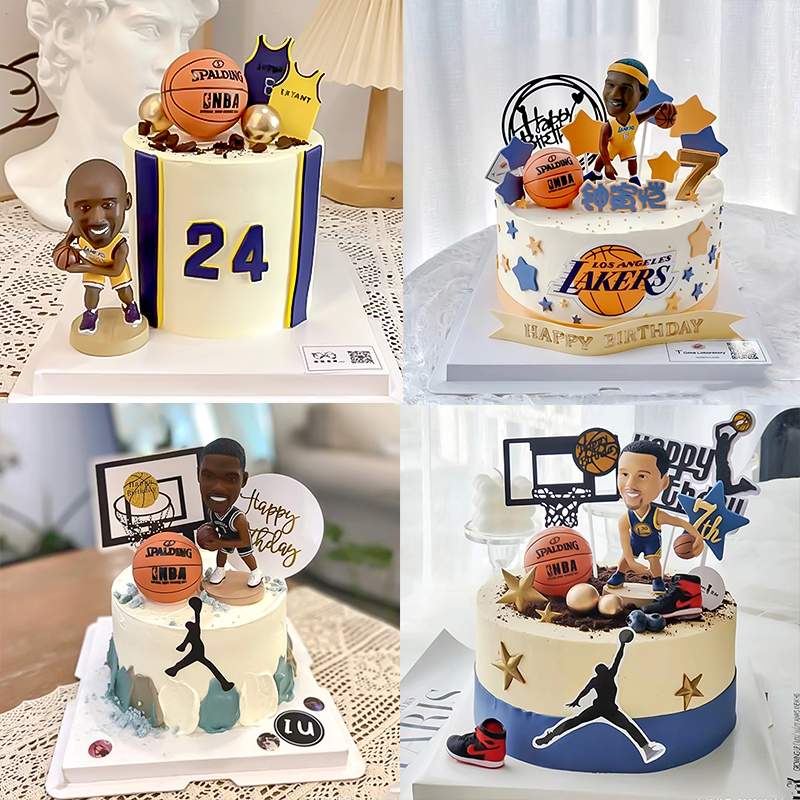 男孩生日快乐蛋糕装饰摆件 NBA球星主题甜品科比詹姆斯篮球插牌