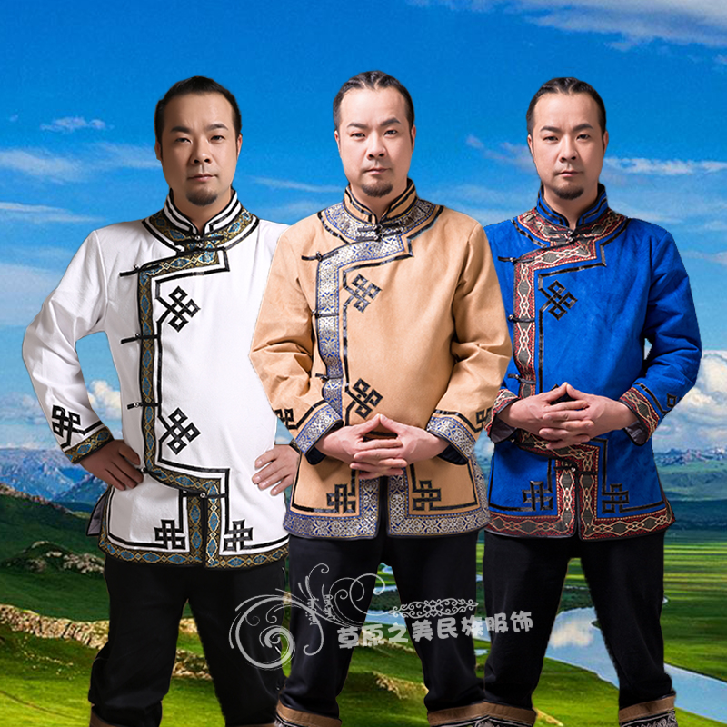 男士蒙古袍短款外套蒙古族演出服装仿鹿皮绒蒙古马头琴服饰秋新品