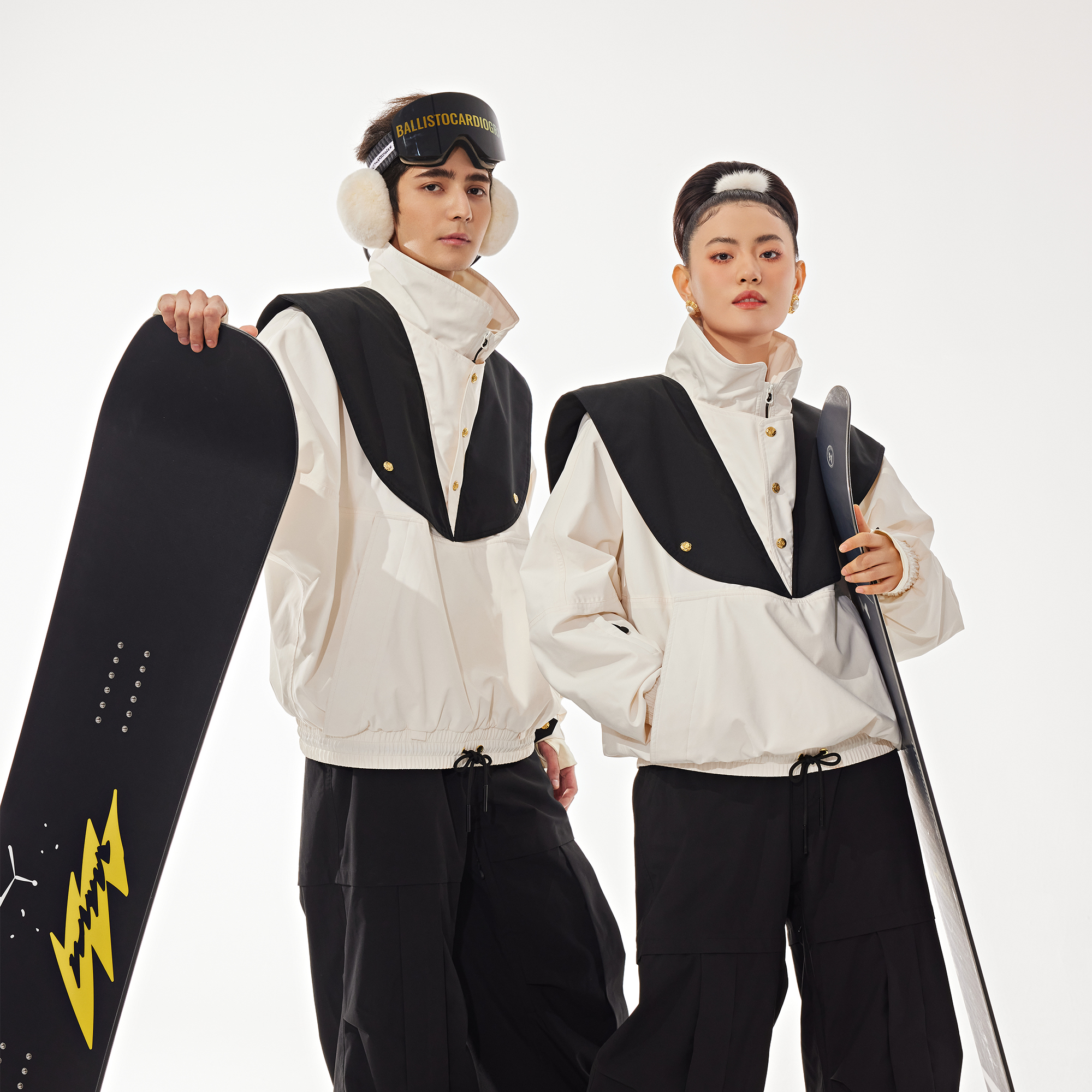 BCG单板滑雪服白色时尚复古海军风原创设计款专业压胶防水保暖