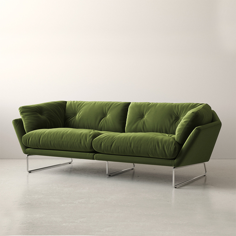 SABA沙发客厅2024新款布艺小户型双三人位直排沙发天鹅绒沙发绿色