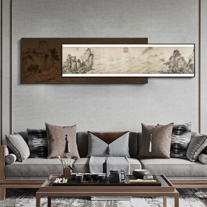 新中式千里江山图客厅沙发背景墙挂画餐厅大气壁画茶室风景装饰画