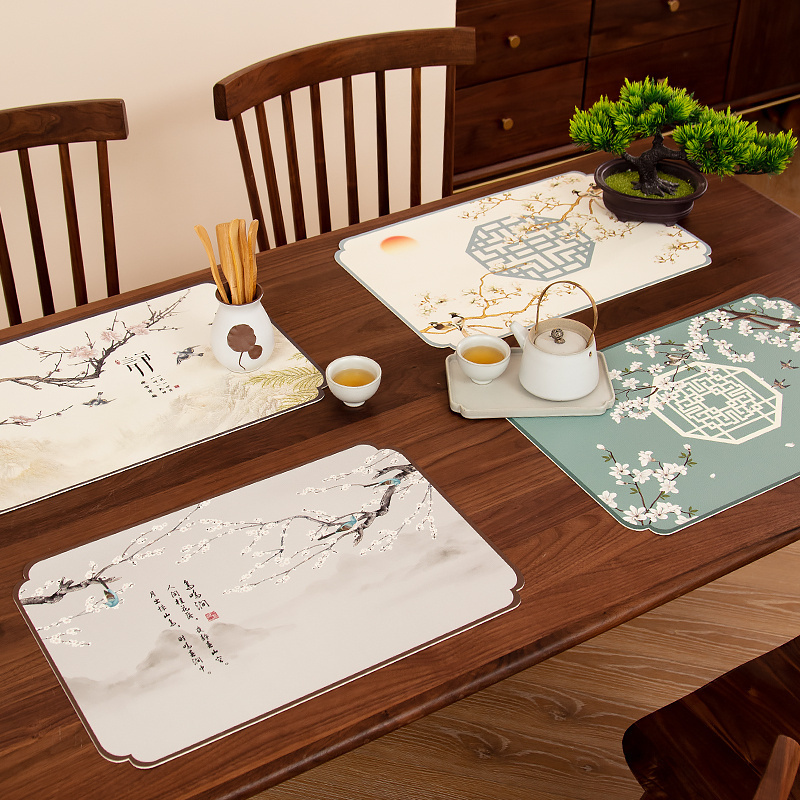 新中式禅意餐垫防水防油防烫皮革隔热垫茶席茶杯垫PVC免洗桌垫