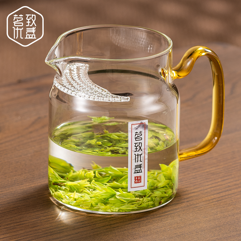 高端加厚耐热玻璃一体式月牙杯冲泡茶壶器具过滤泡绿茶专用公道杯