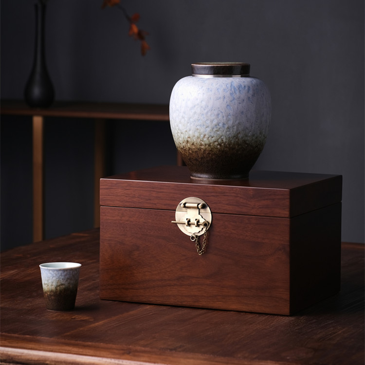 臻藏论道 精美木盒 陶罐配一品茗杯 岩茶绿茶白茶红茶铁观音散茶
