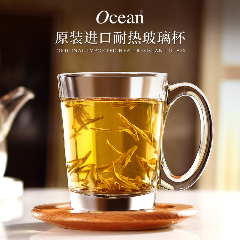 Ocean进口玻璃茶杯泡茶杯带把套装家用待客水杯加厚大容量喝绿茶