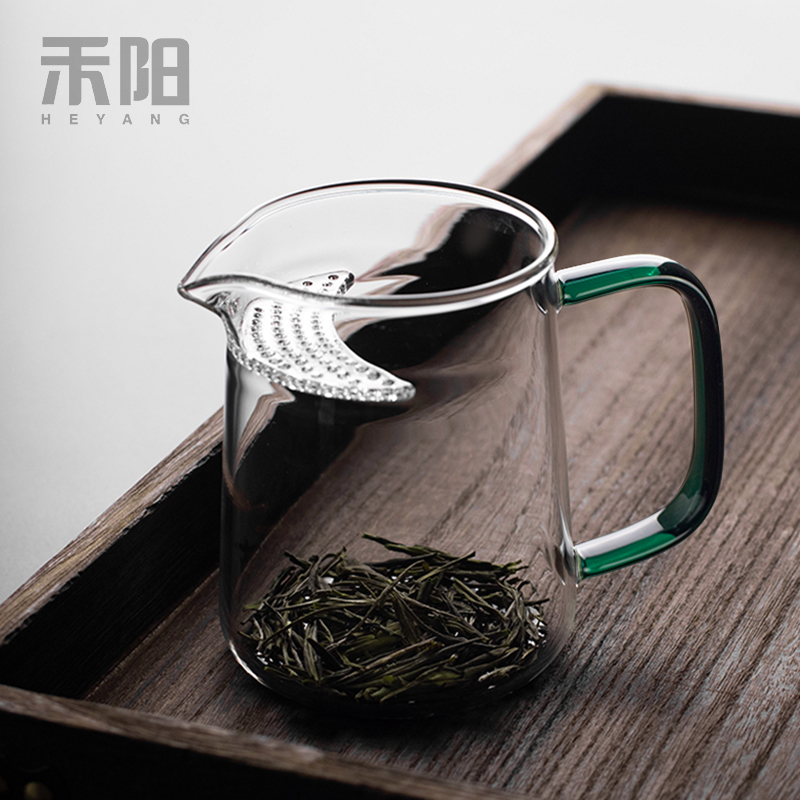 禾阳 高档玻璃公道杯茶滤网一体泡绿茶专用茶具月牙泡茶过滤公杯