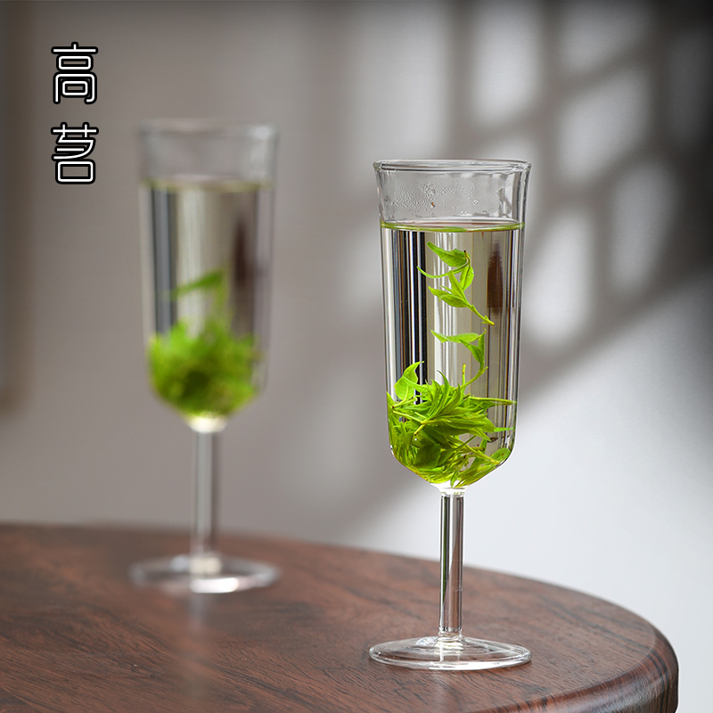 猴魁泡茶杯泡绿茶专用茶具高脚杯子玻璃杯日式透明耐高温喝茶水杯