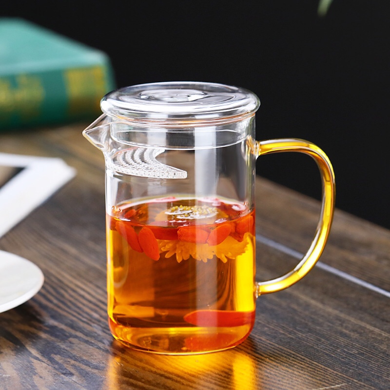 月牙杯玻璃茶杯子家用茶水分离过滤泡花绿茶办公室带把盖加厚耐热