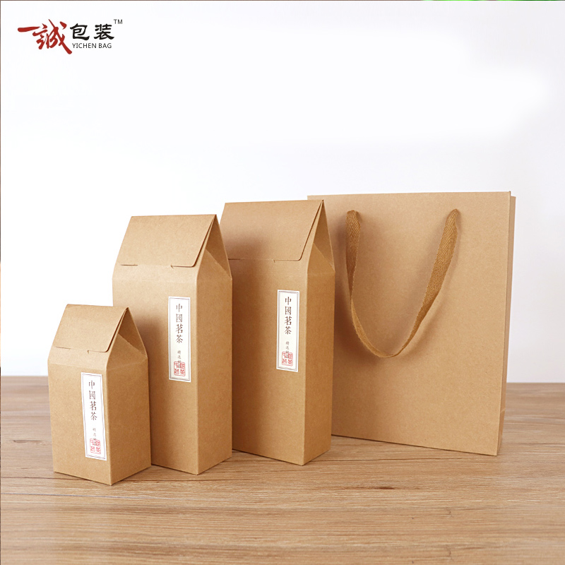 茶叶包装盒定制牛皮纸绿茶红茶包装袋简装礼品盒配套纸袋纸盒定做