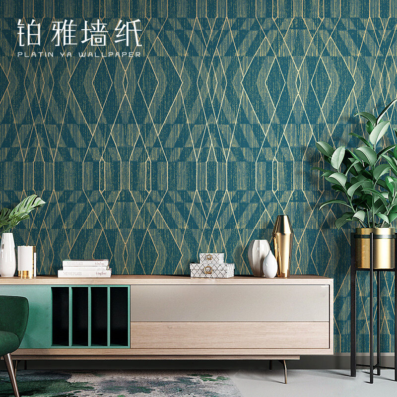 北欧现代简约绿色灰色几何图形线条墙纸客厅卧室背景墙壁纸高级感