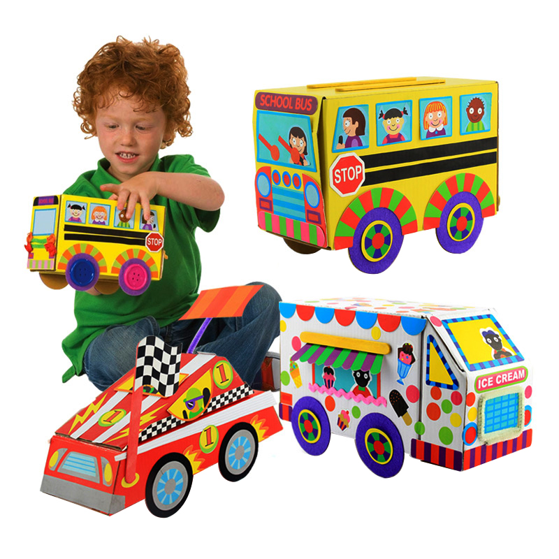 手工自制纸质拼接小汽车 幼儿园亲子活动创意diy制作赛车玩具材料