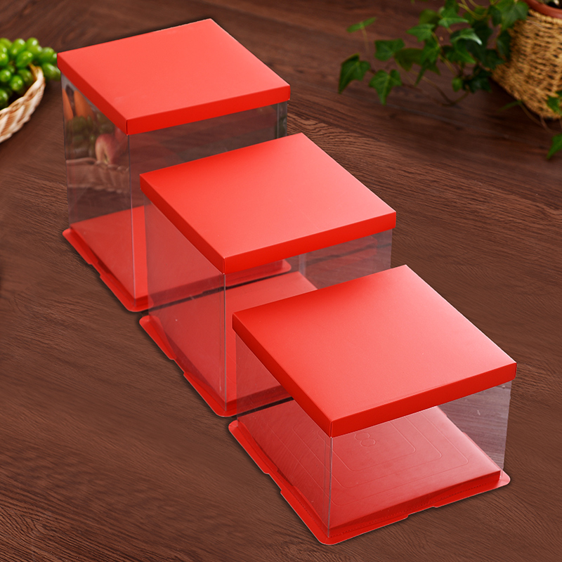 红色蛋糕盒 透明芭比娃娃加高双层4寸14寸16寸生日蛋糕包装盒定制
