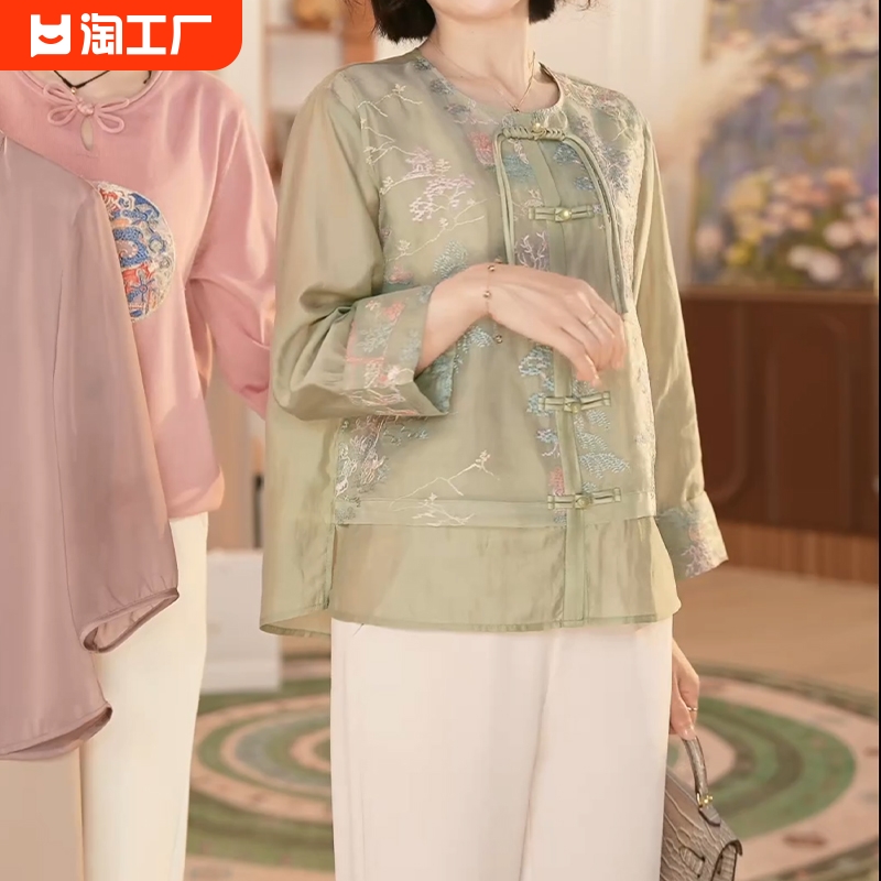 妈妈夏装新款中式国风上衣洋气衬衫中老年人女装夏季宽松古风小衫