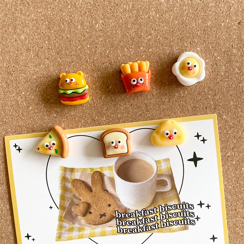 6个薯条汉堡图钉可爱创意卡通造型按钉软木板毛毡板照片墙装饰