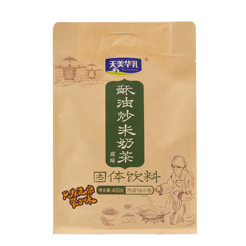 天美华乳内蒙古奶茶粉手工咸味固体饮料酥油炒米清真袋装包装400g
