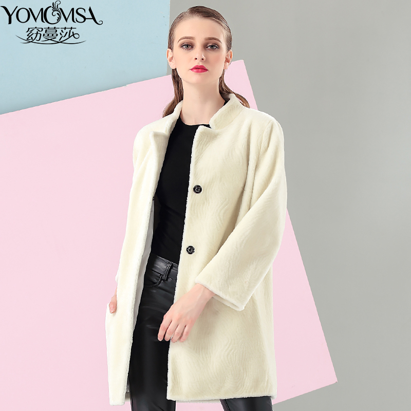 yomomsa白色皮草外套女中长款羊剪绒大衣宽松海宁中年羊羔绒皮草
