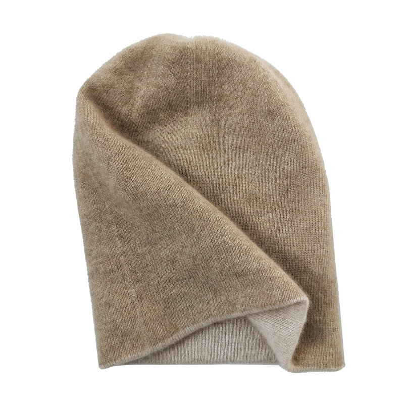 一个顶俩日本无痕双层加厚保暖两面戴针织冷帽休闲百搭纯山羊绒帽
