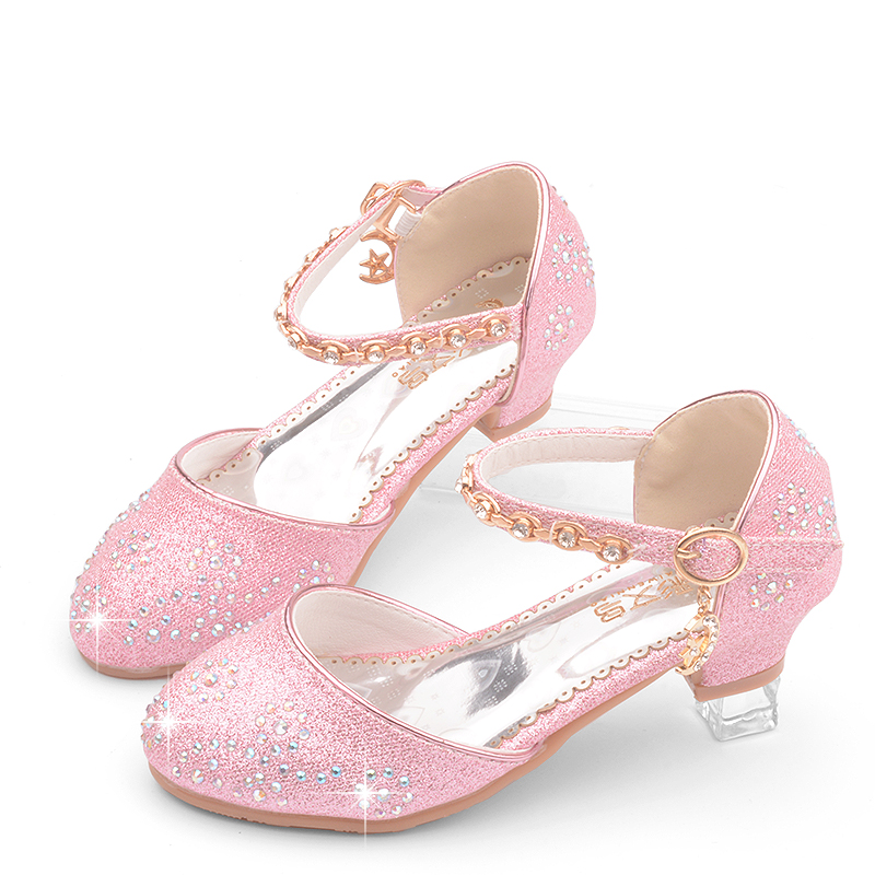 儿童鞋水晶公主鞋小孩高跟鞋4 5 6 7 8岁9女孩子女童包头皮鞋韩版
