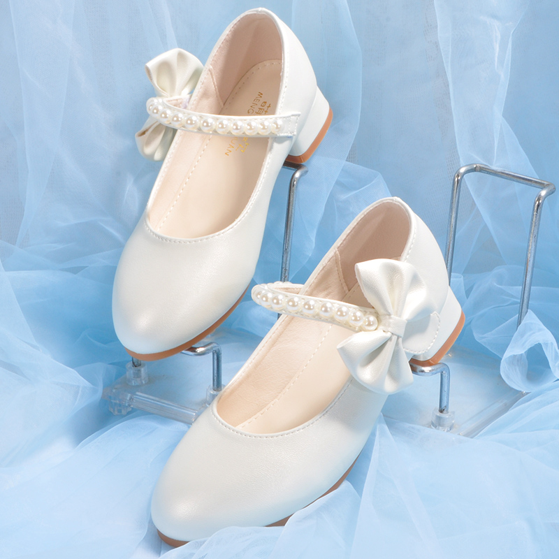 白色皮鞋女童公主玛丽珍鞋小白软底中大童礼服舞台演出儿童高跟鞋